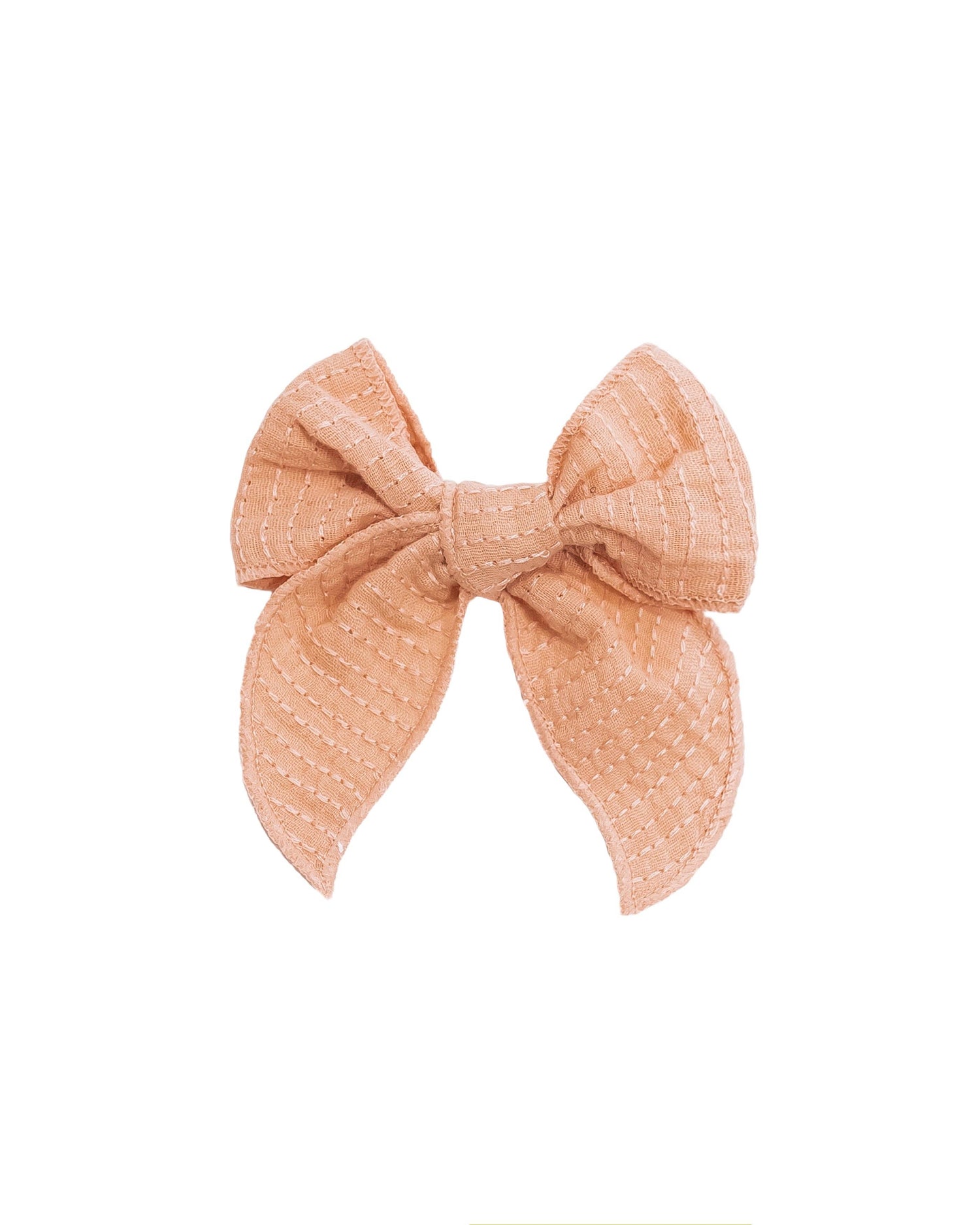 Barrette nœud Fable - Rayures corail
