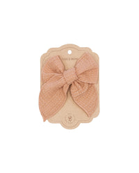 Barrette nœud Fable - Rayures corail